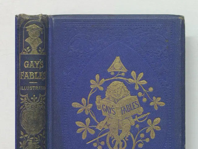 In this image there is a book with the blue color cover. The name of the book is Gay Fables.